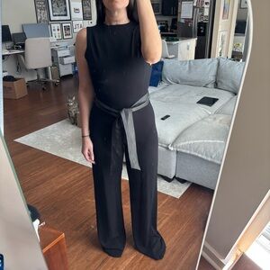 Alice + Olivia | High Neck Black Jumpsuit with Faux Leather Belt (Black)